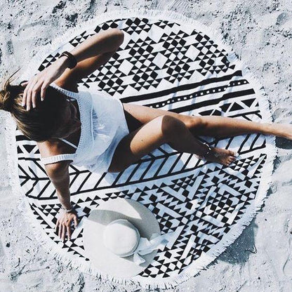 Hot Sale Geometric Stitching Printing Fringed Beach Towel Dual Sun Protection Bath Towel Mat