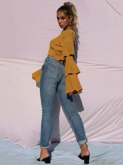 Flared Sleeve Knit Loose Tops Sweater