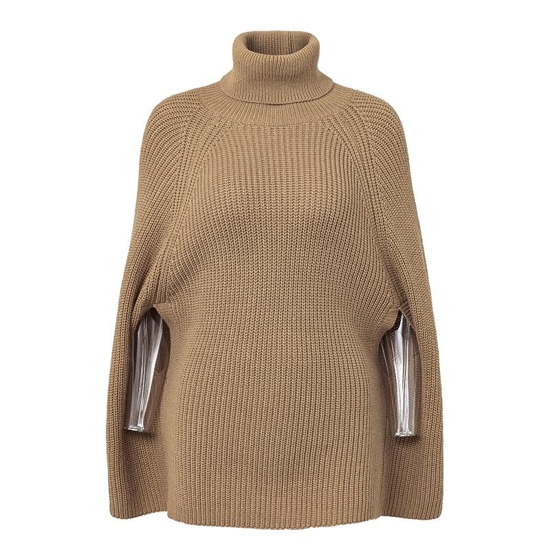 Knitted Turtleneck Women Camel Casual Pullover Autumn Sweater