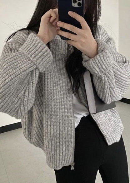 Chunky Knit Cardigan Zip Up Ribbed Sweater
