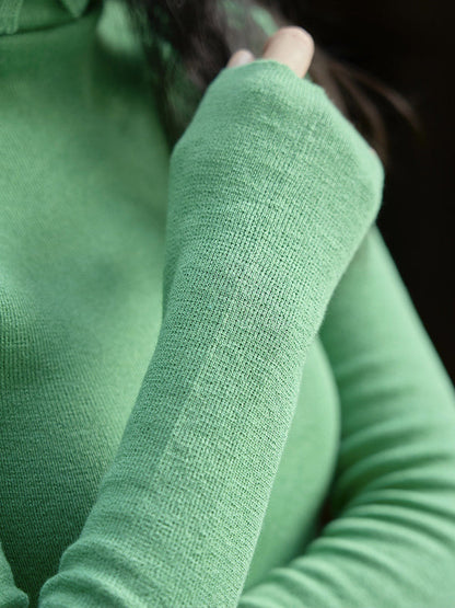 Korean-Style Long Sleeves Solid Color High-Neck Sweater Tops