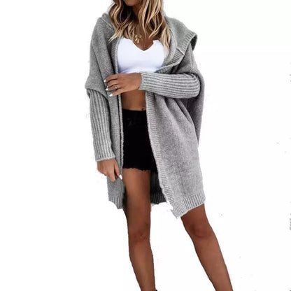 Cotton Blend Loose Knit Hoodie Sweater