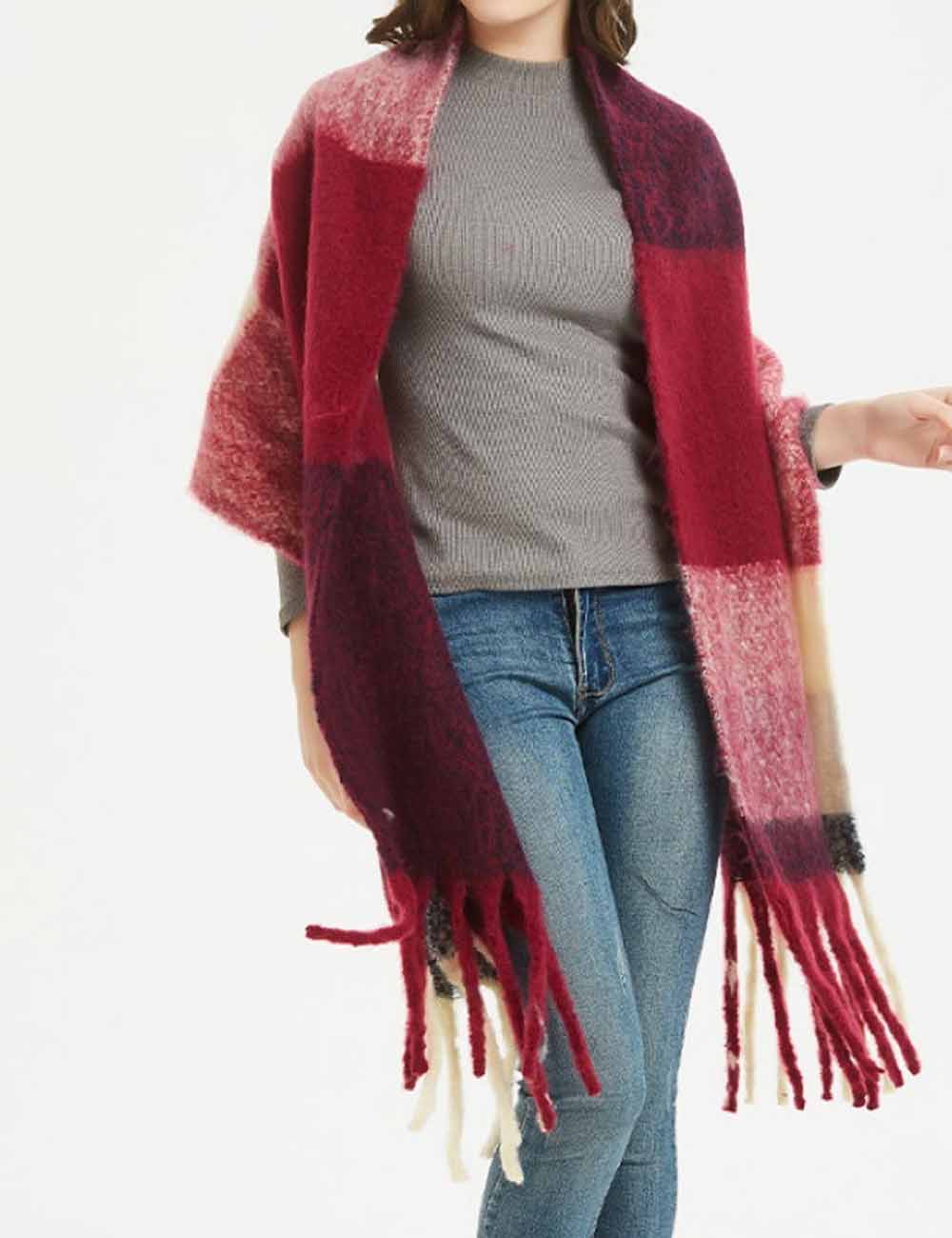 Soft Plaid Striped Tassel Warm Winter Scarf