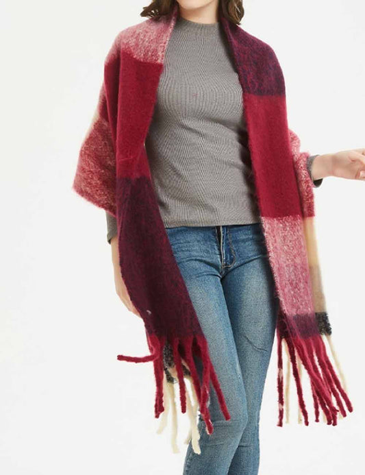 Soft Plaid Striped Tassel Warm Winter Scarf