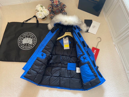 Canada Goose Children Jacket Wolf Fur Blue Polyester Cotton