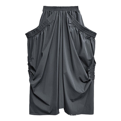 Cotton Pleated High Waist Loose Skirt