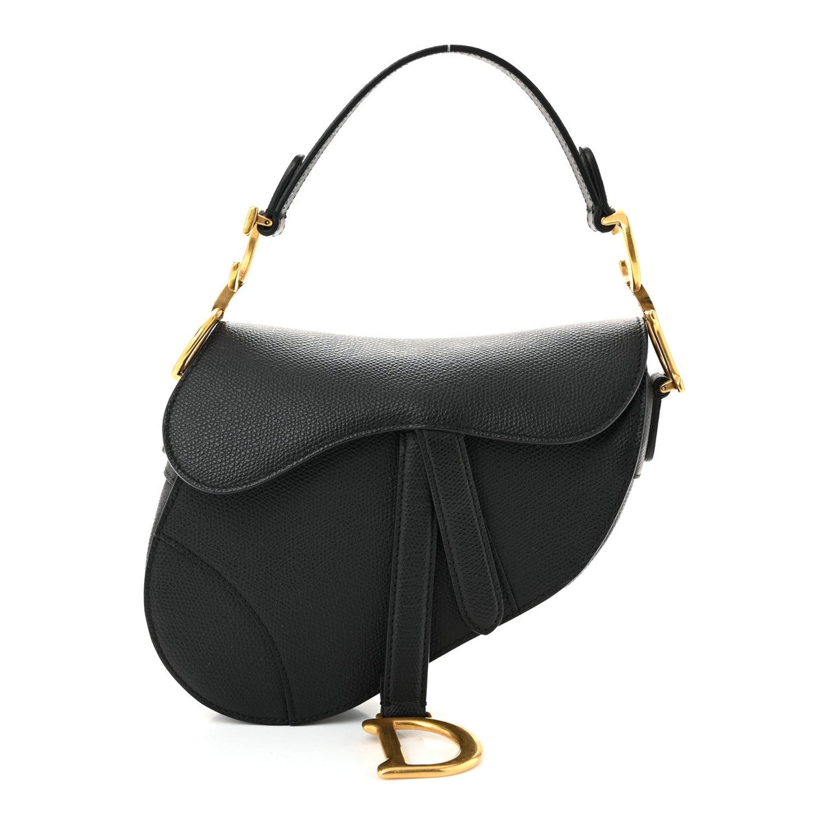 Grained Calfskin Mini Saddle Bag Black