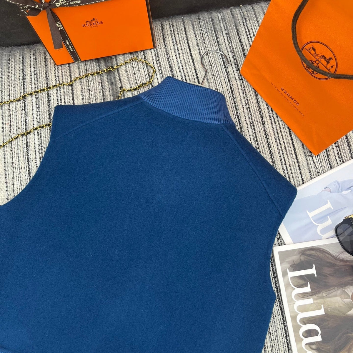 HM Stand-Up Collar Double-Faced Cashmere Blue Vest