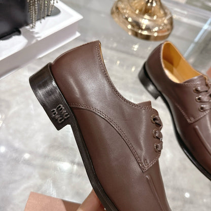 Miu Distressed Loafers Brown Cowhide 592058