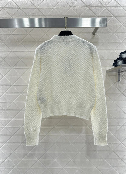 CC 26 Crew Neck Sequined Pullover Sweater Cream Red Wool 331243