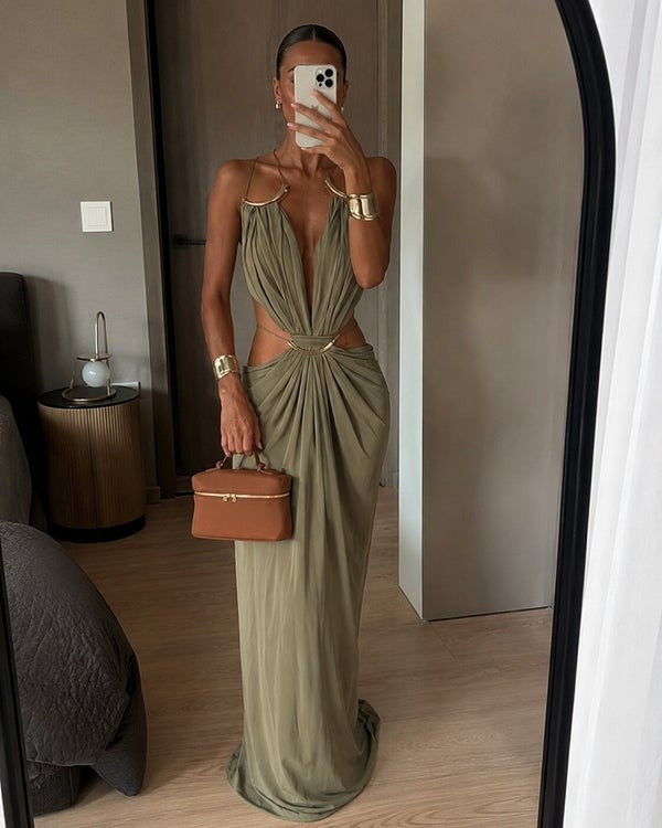Wren Draped Cutout Spaghetti Strap Maxi Dress