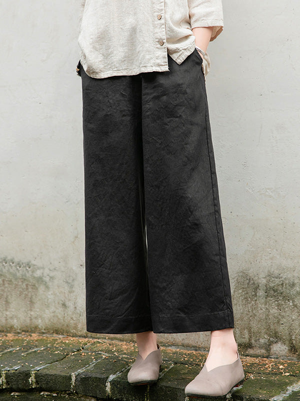 Simple Linen Column Elasticity Waist Bandage Pants