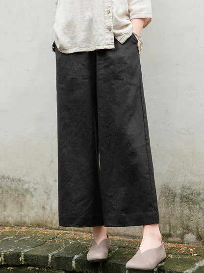 Simple Linen Column Elasticity Waist Bandage Pants