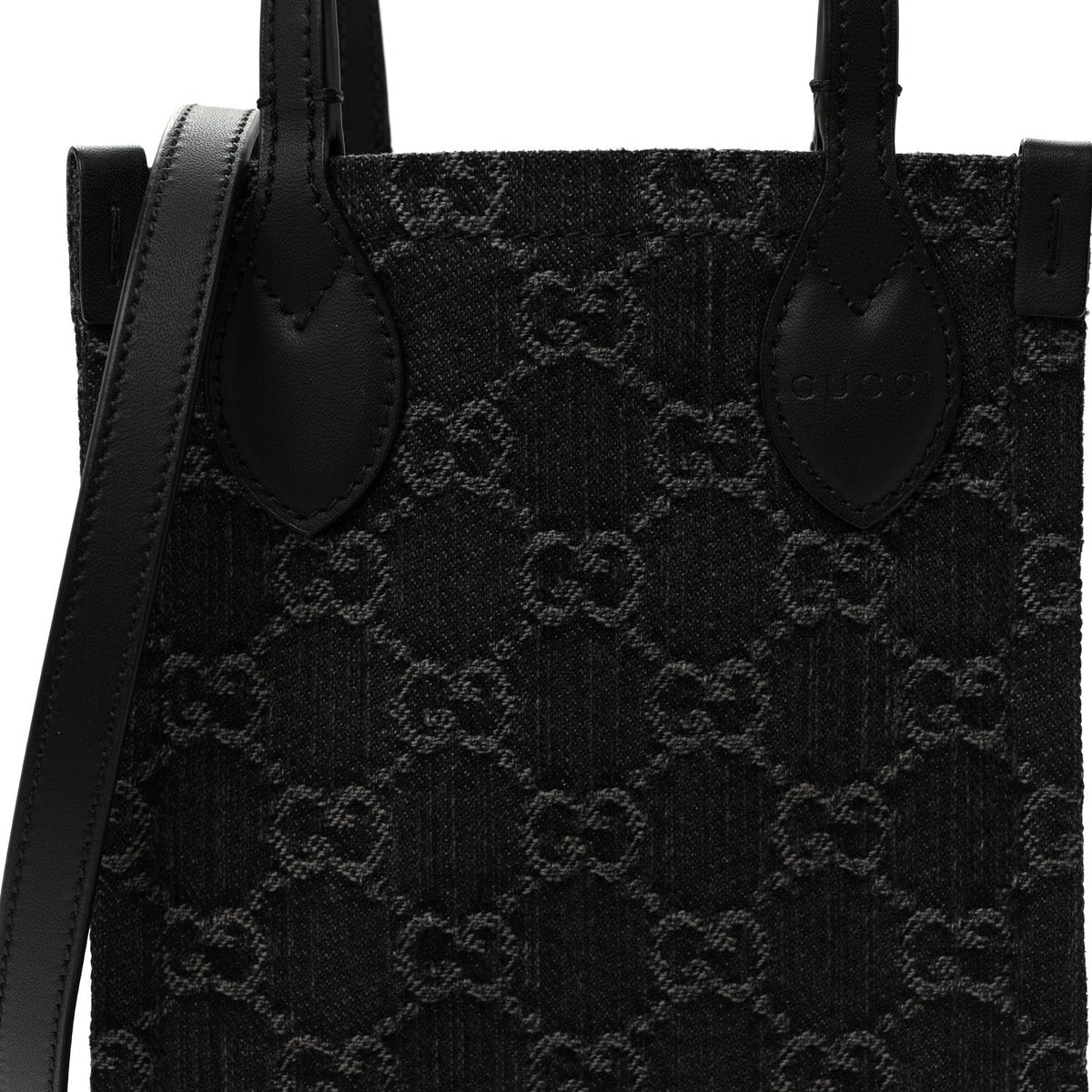 Denim GG Monogram Calfskin Mini Ophidia Tote Bag Black
