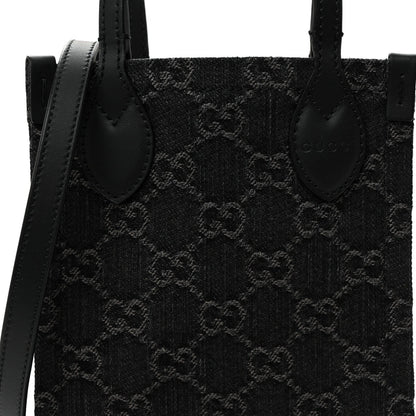 Denim GG Monogram Calfskin Mini Ophidia Tote Bag Black