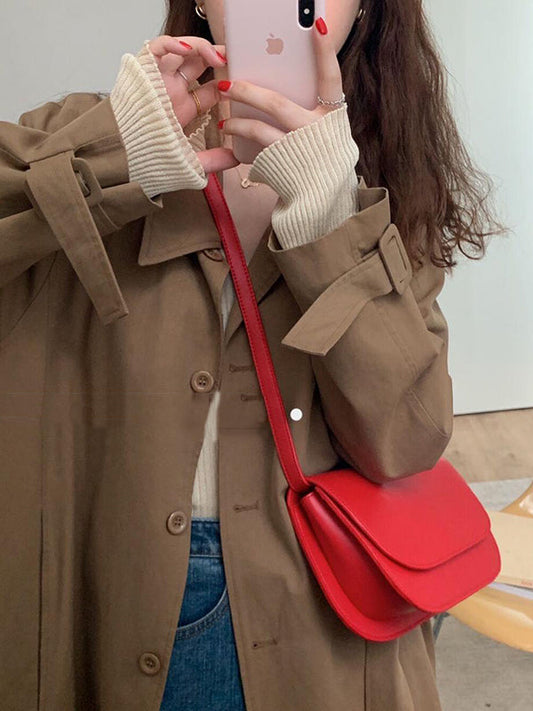 Urban PU Split-Joint Burgundy Shoulder Bag
