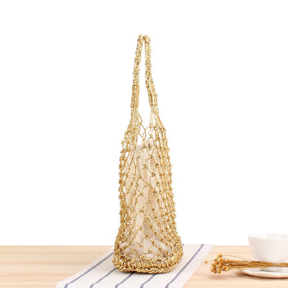 Crochet Market Bag Gold Silver Thread Hand Crochet Bag