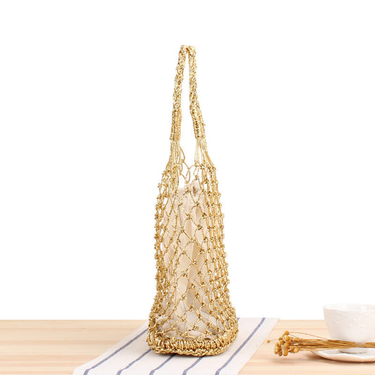 Crochet Market Bag Gold Silver Thread Hand Crochet Bag