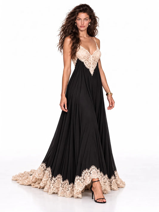 Scarlett Lace Trim Draped Maxi Dress