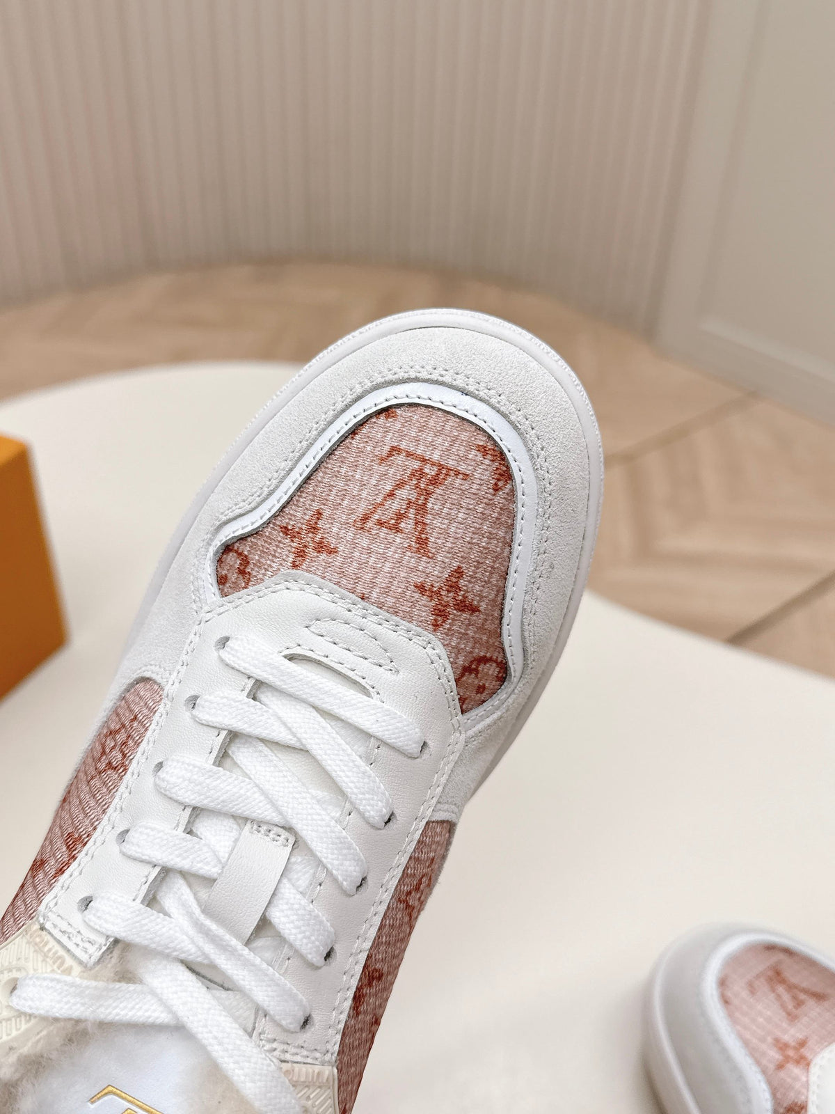 LV Stadium Sneaker White Pink Cowhide Cotton Wool 595428