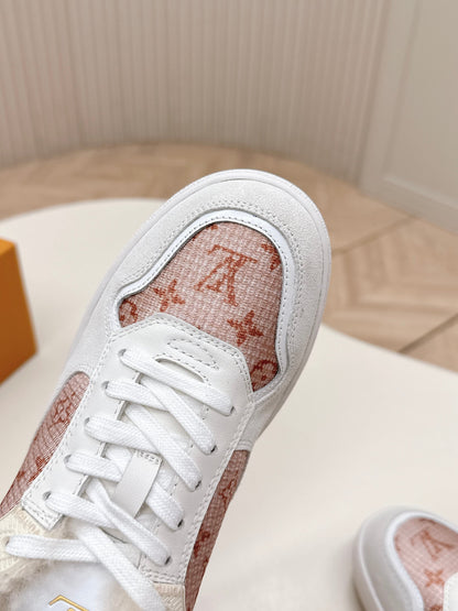 LV Stadium Sneaker White Pink Cowhide Cotton Wool 595428