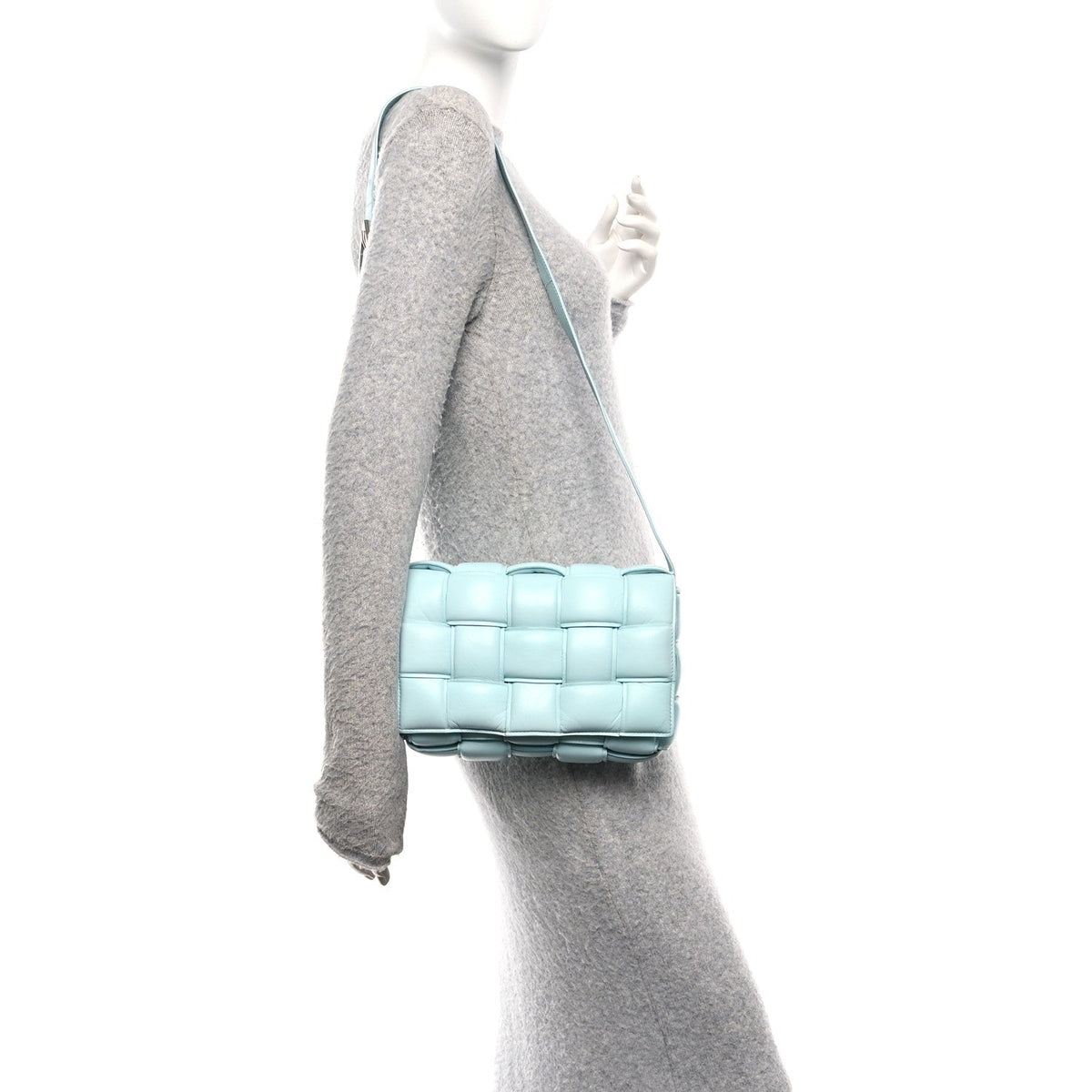 Paper Calfskin Maxi Intreccio Padded Cassette Crossbody Bag Ice