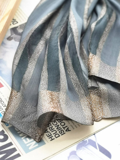 Contrast Colors Striped Light Maturity Silk Scarf&Shawl