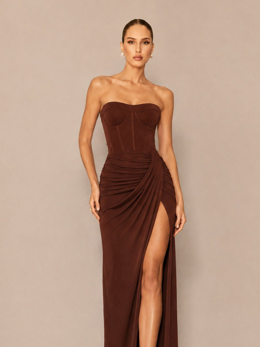 Calista Minimalist Strapless Maxi Dress with Slit