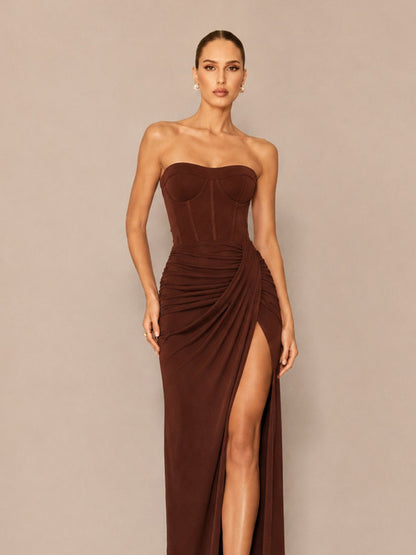 Calista Minimalist Strapless Maxi Dress with Slit