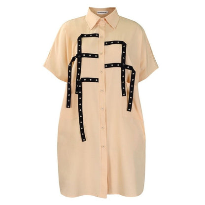 Loose Collar Short Sleeve Midi Shirt Dress