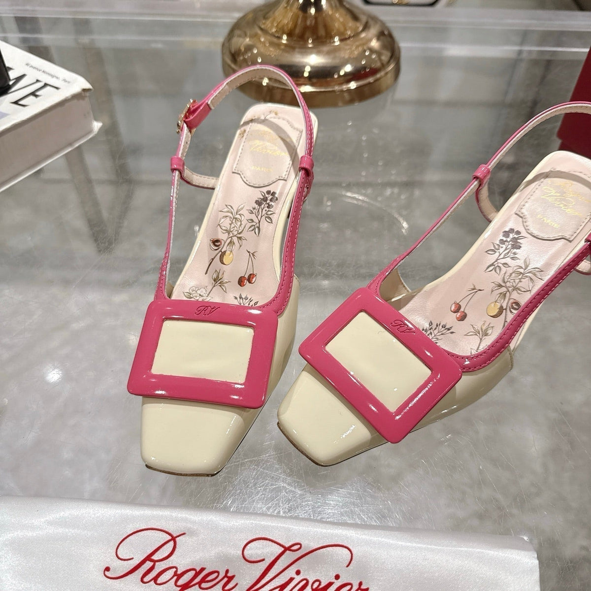 Viv 25 Flower Slingback Pink Italian Leather 300786