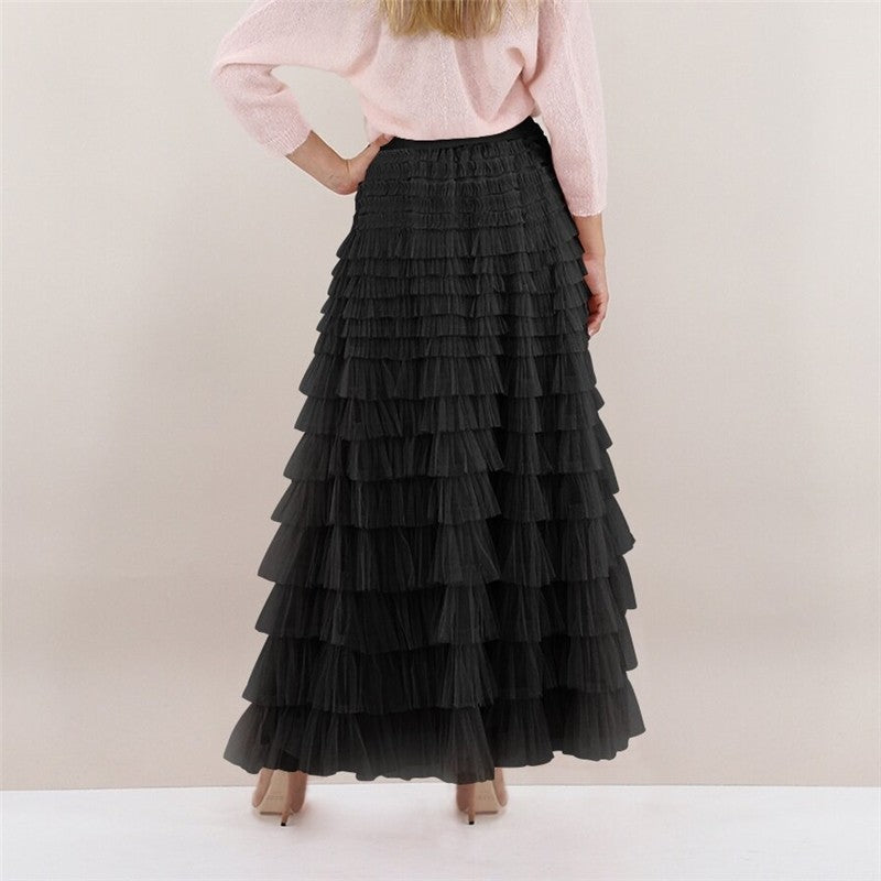High Waist Tulle Puff Cake Skirt In Solid Color