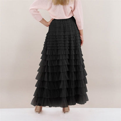 High Waist Tulle Puff Cake Skirt In Solid Color