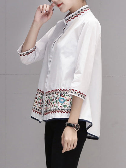 High-Low Loose Embroidered Multi-Colored Blouses&Shirts Tops