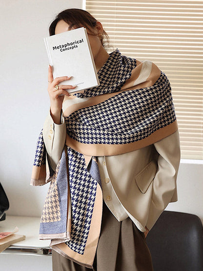 Urban Vintage Imitated Cashmere Houndstooth Shawl Scarf