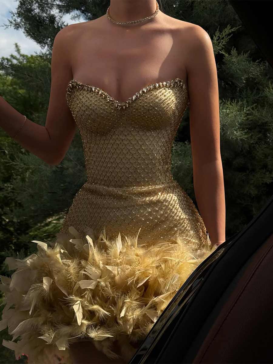 Zara Strapless Feather Mini Dress
