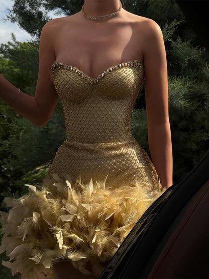 Zara Strapless Feather Mini Dress