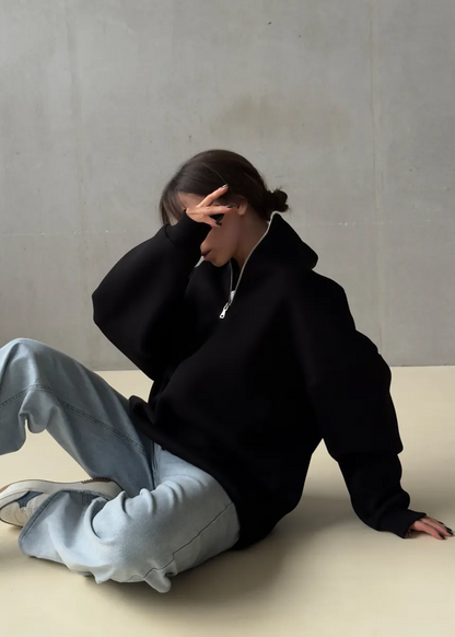 Oversized Cotton Blend Sweatshirt With High Collar