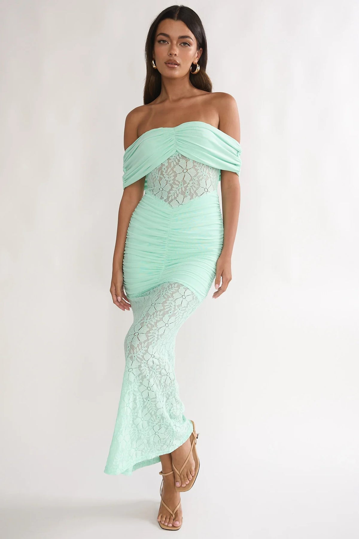 Silver Moon Off-Shoulder Maxi Dress Floral Mint