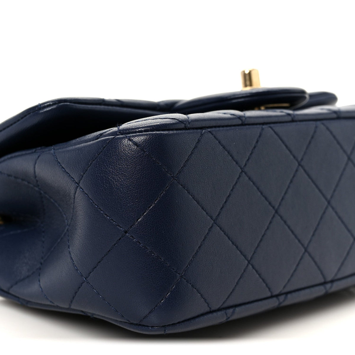 Lambskin Quilted Mini Pearl Crush Rectangular Flap Navy Blue
