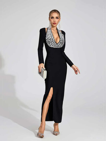 Aria Diamond Halter Maxi Dress