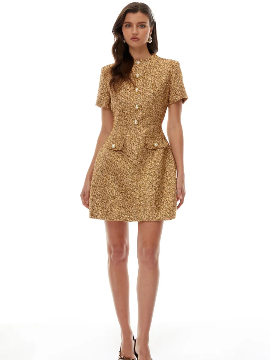 Clara Round Neck Tweed Mini Dress