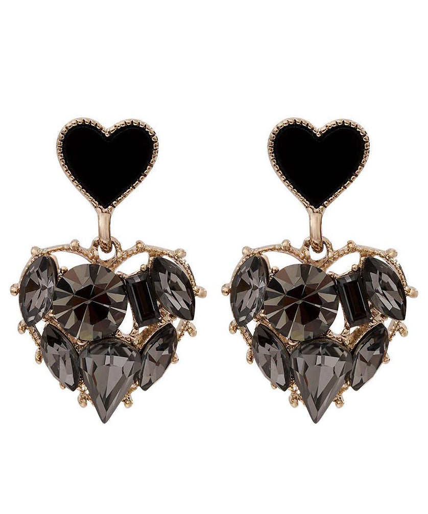 Stylish Black Alloy Love Zircon Drop Earrings