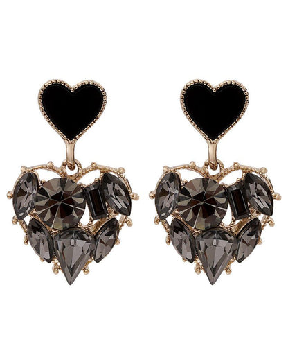 Stylish Black Alloy Love Zircon Drop Earrings