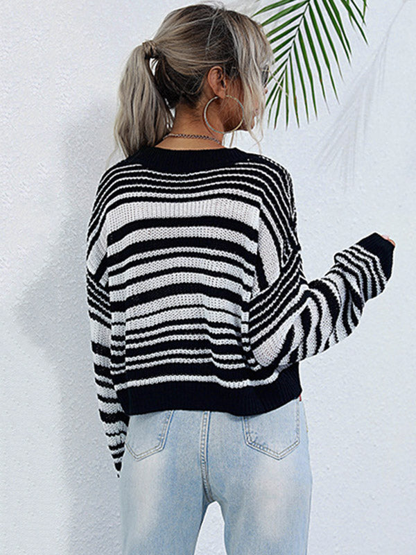 Urban Contrast Color Striped Round-Neck Sweater