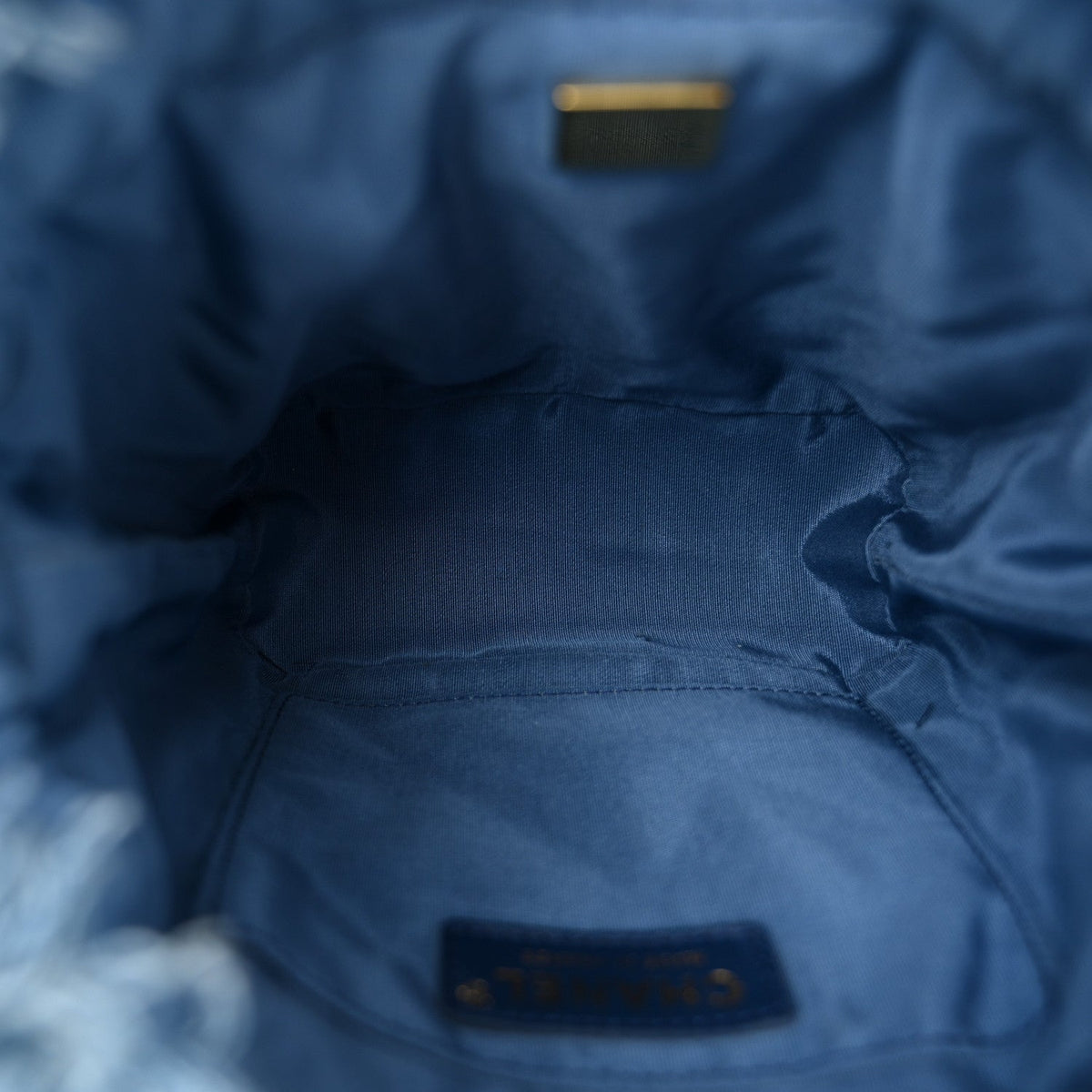 Denim Quilted Small Mood Bucket With Chain Blue Multicolor