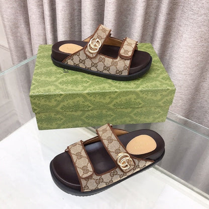 GG  Rubber Sole Logo Sandals Brown Caro
