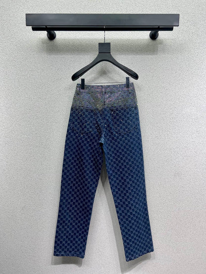 GG Blue Monogram Crystal Embellished Jean