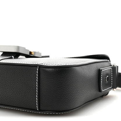 Grained Calfskin Medium Saddle Messenger Bag Black