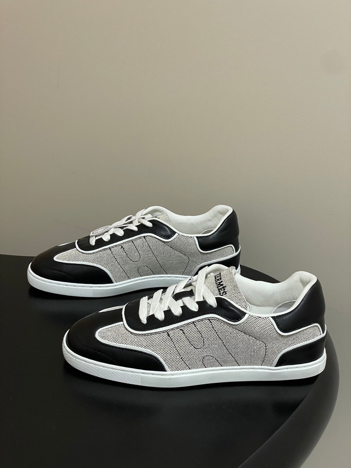 Hermes 26 Match Sneakers Black Gray in Calfskin 594336